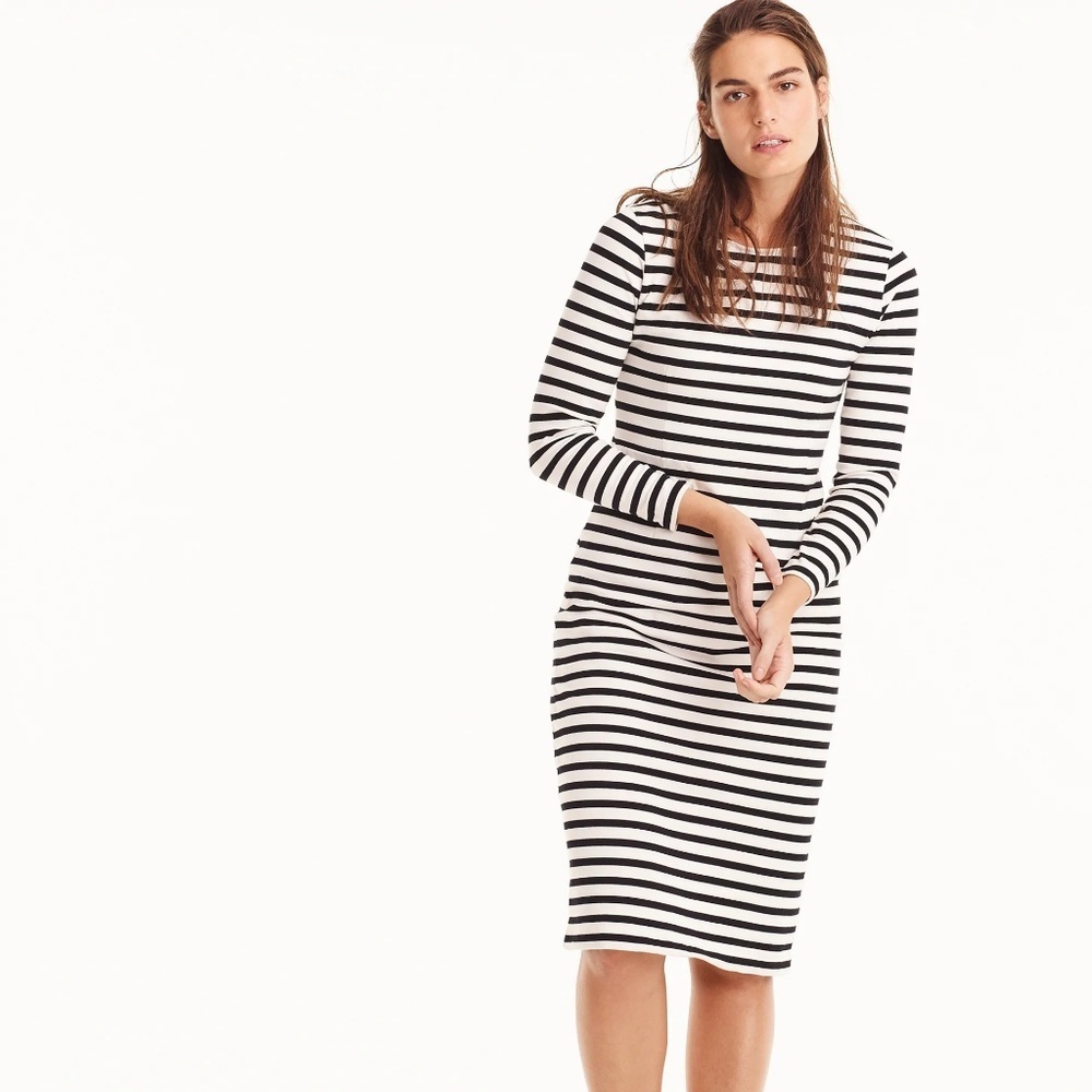 NEW J. Crew Classic Black Long Sleeve Striped Dress 100% Cotton